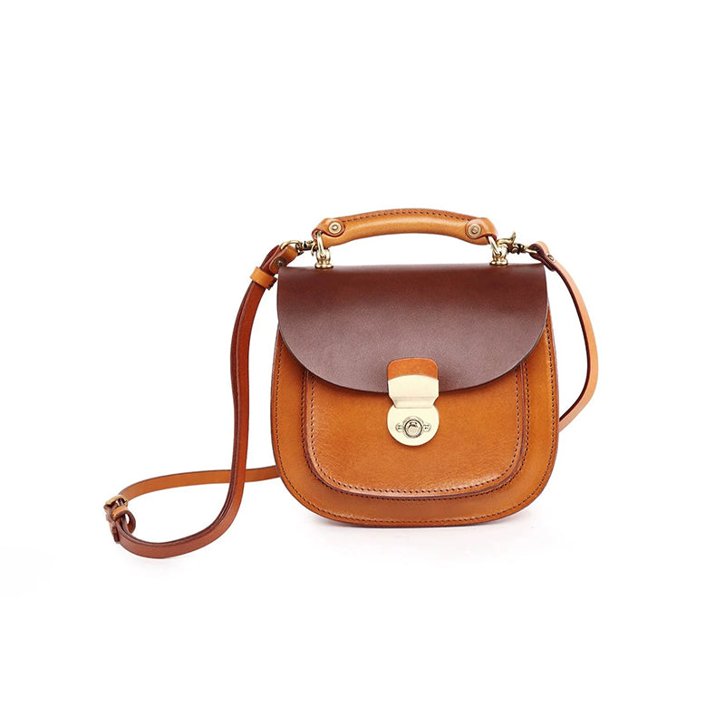Sac à Bandoulière et à Poignée Supérieure en Cuir Plein Grain Fait Main, Sac Classique de Tous les Jours en Noir/Marron Foncé