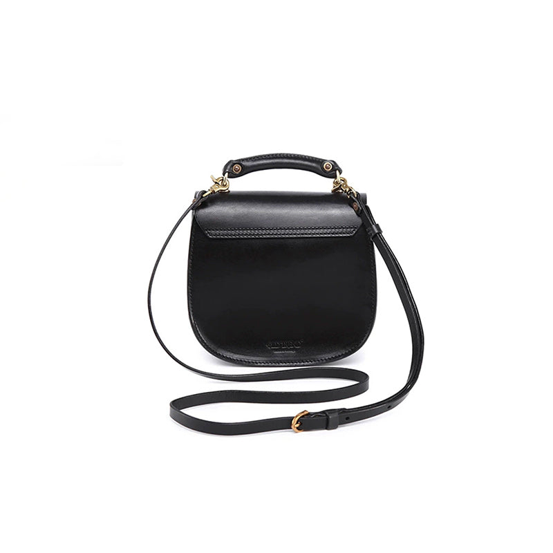 Sac à Bandoulière et à Poignée Supérieure en Cuir Plein Grain Fait Main, Sac Classique de Tous les Jours en Noir/Marron Foncé