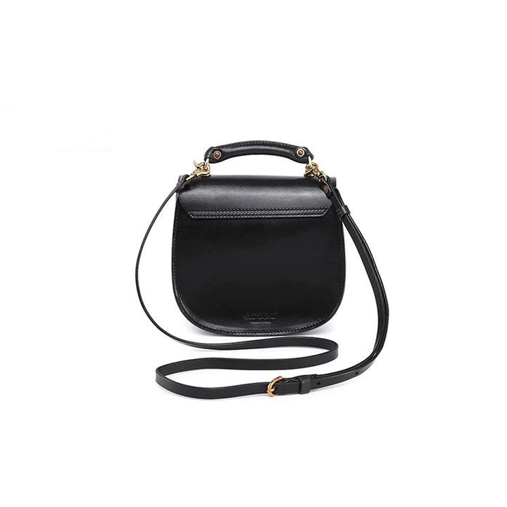 Sac à Bandoulière et à Poignée Supérieure en Cuir Plein Grain Fait Main, Sac Classique de Tous les Jours en Noir/Marron Foncé