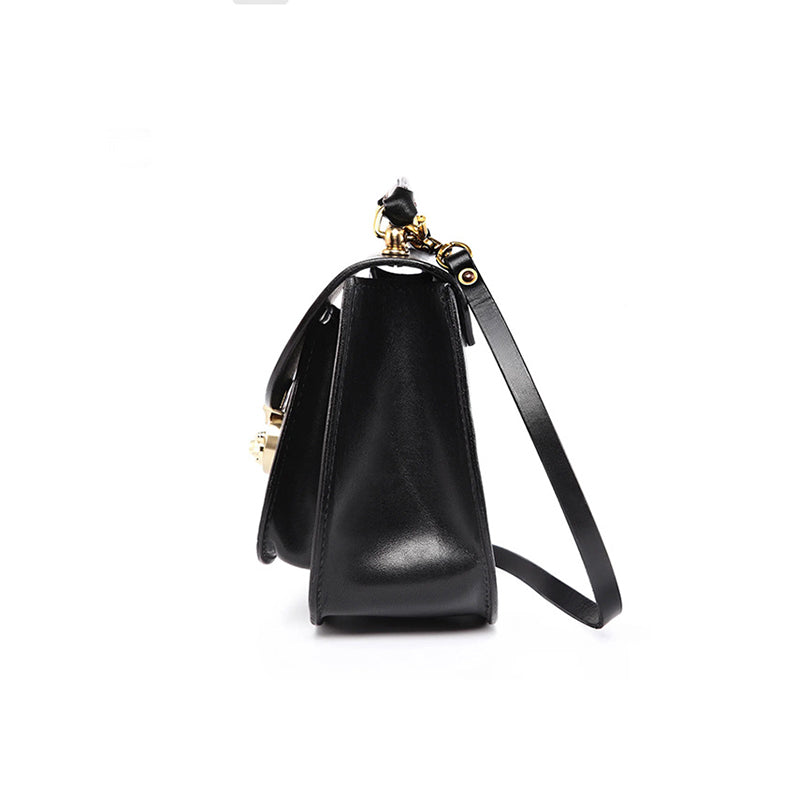 Sac à Bandoulière et à Poignée Supérieure en Cuir Plein Grain Fait Main, Sac Classique de Tous les Jours en Noir/Marron Foncé