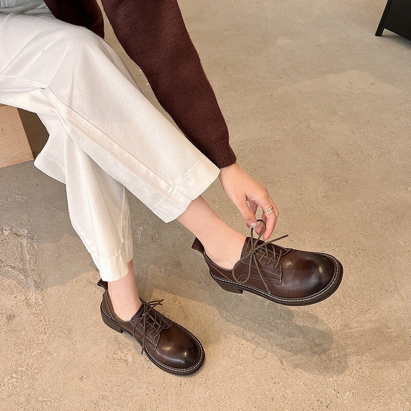 Round Toe Derby Shoes For Women Handmade Horse Leather in Brown/Black 7.5 / Black