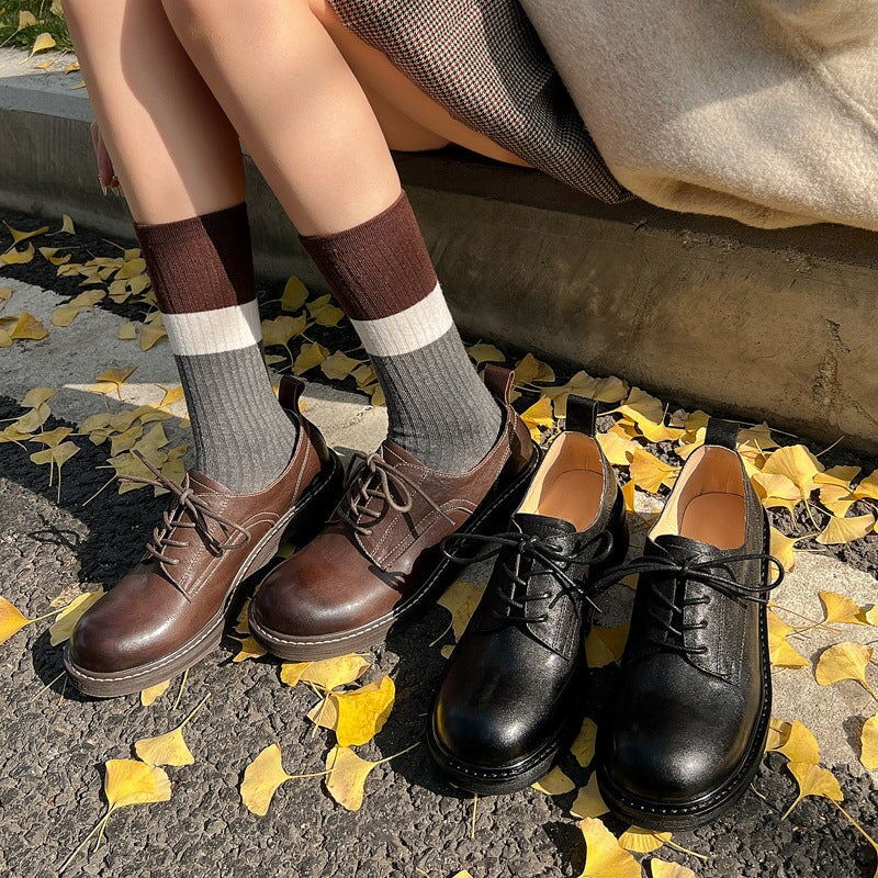 Round Toe Derby Shoes For Women Handmade Horse Leather in Brown/Black 6 / Brown