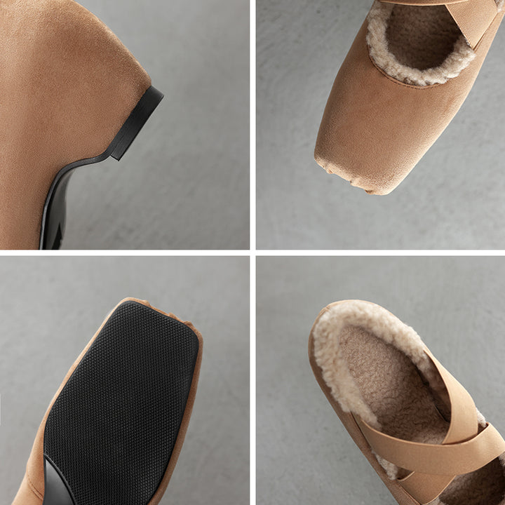 Pompes Mary Jane à bout carré avec sangle X et talon caché en gris/marron foncé/caramel