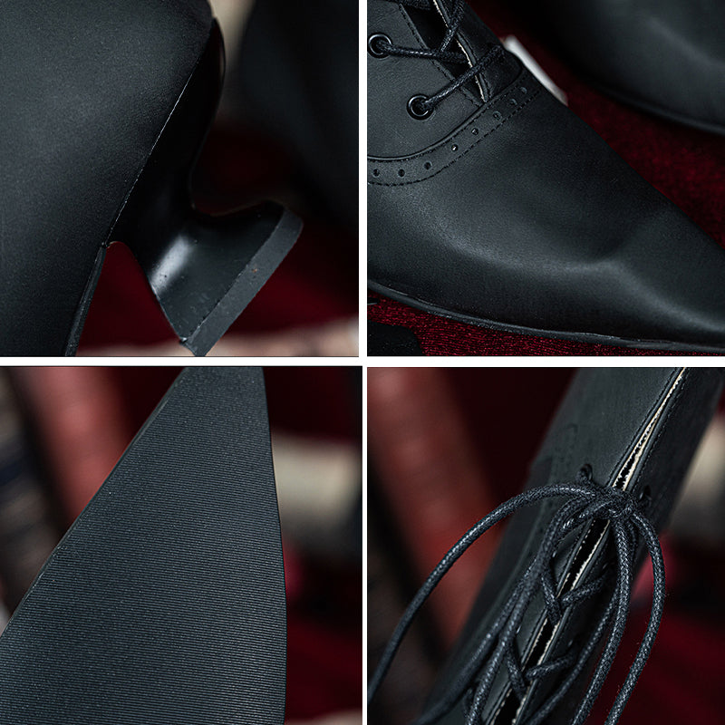 Bottes mi-mollet gothiques victorien à lacets faites à la main pour femmes, bottes de sorcière en cuir mat en noir