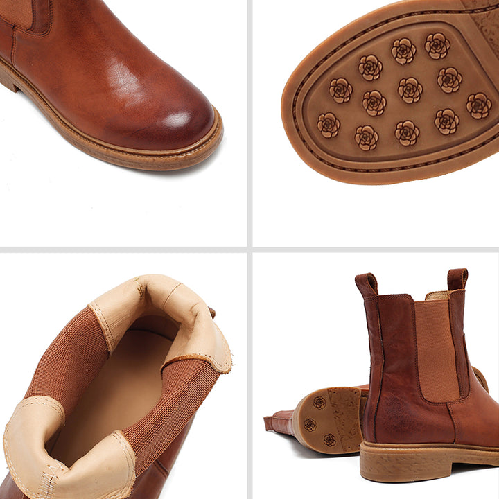 Bottes Chelsea vintage en cuir faites à la main pour femmes, bottes courtes en noir/café/marron