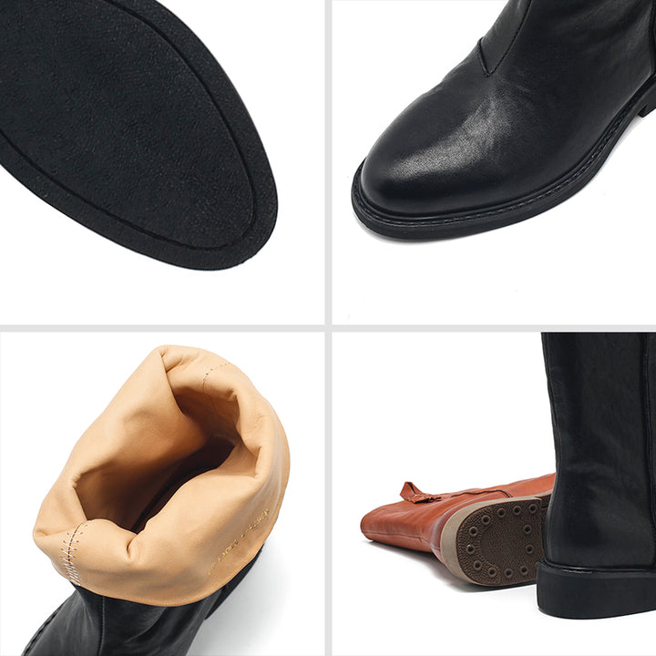 Bottes western rétro en cuir pour femmes, bottes décontractées mi-mollet en noir/caramel/marron rouge