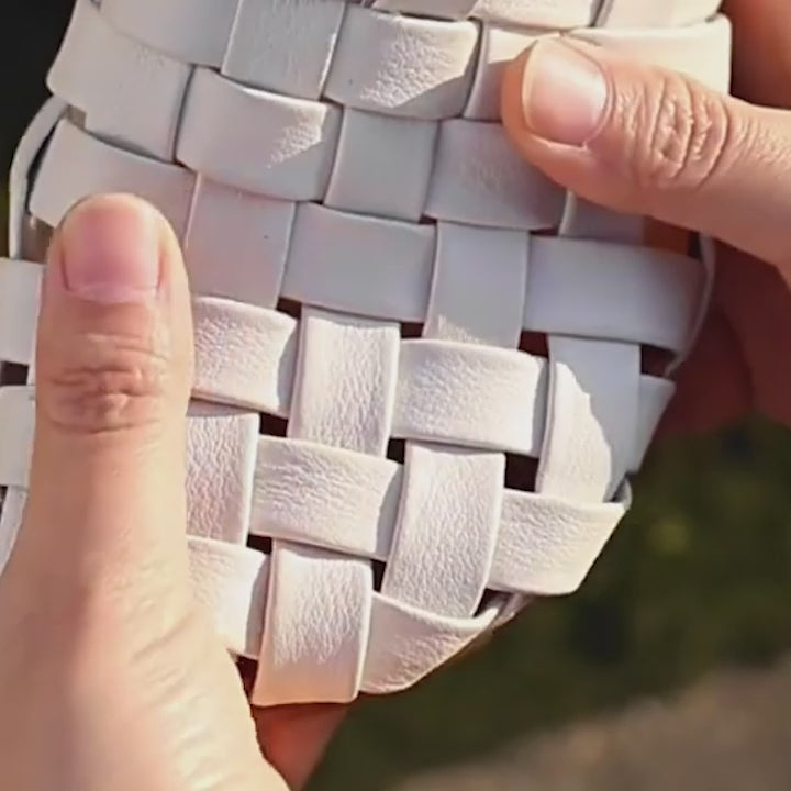 Woven Leather Slippers Block Heel Mules For Women Summer Slippers Handmade