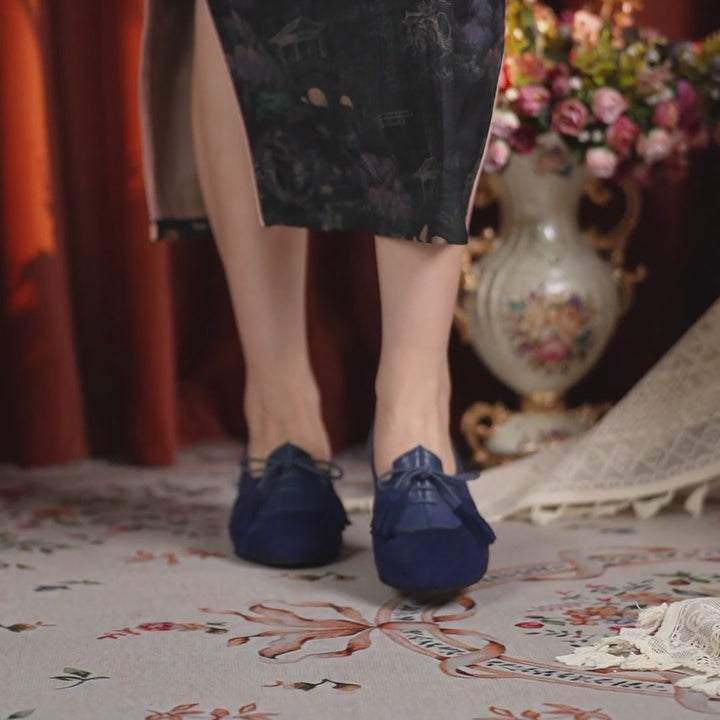 Pompes à lacets à franges brogue vintage faites à la main, chaussures élégantes de style britannique de 50 mm en noir/bleu