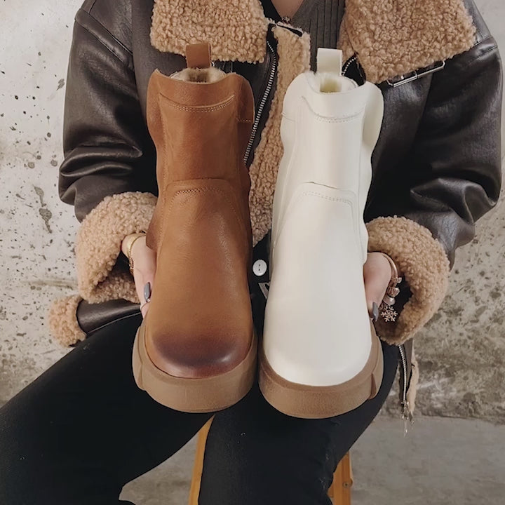 Bottes Chelsea en cuir ciré faites main Dwarves Bottes britanniques à double zip Bottes de neige doublées en polaire