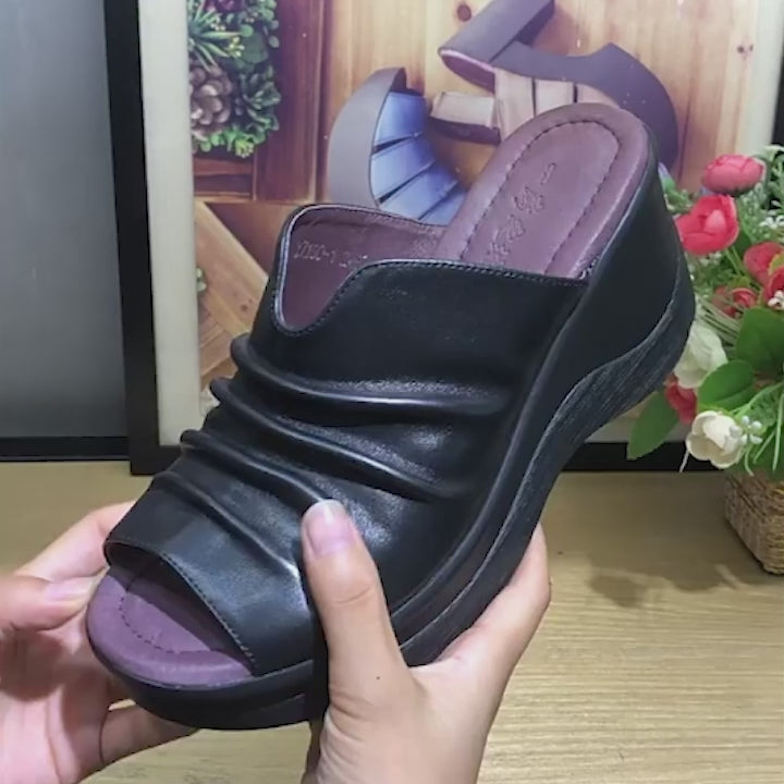 Sandales à glissière en cuir de couleur personnalisée pour femmes, ouvertes à l&
