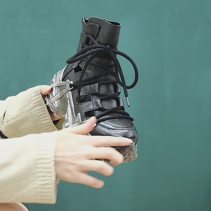 Bottes à plateforme chunky découpées en cuir d&