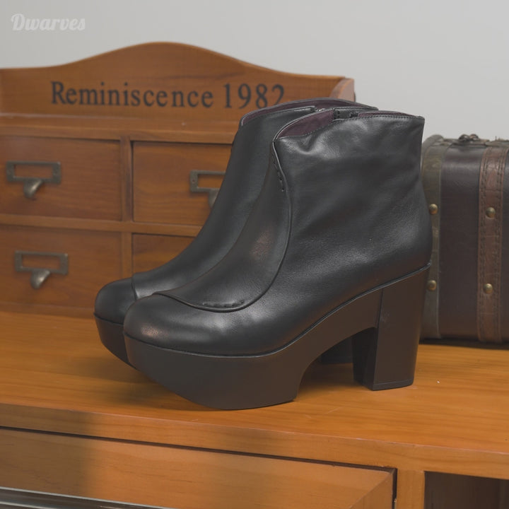 Bottes courtes à plateforme de 9 cm en cuir faites à la main pour femmes, avec fermeture éclair latérale