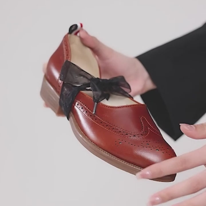 Handmade Leather Brogue Loafers For Women In Black/Brown