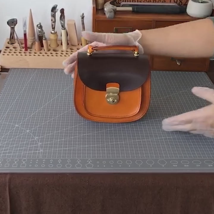 Sac à Bandoulière et à Poignée Supérieure en Cuir Plein Grain Fait Main, Sac Classique de Tous les Jours en Noir/Marron Foncé