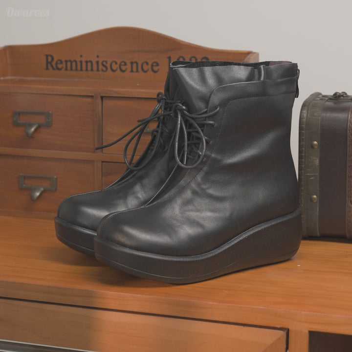 Bottes courtes à talon compensé rétro pour femmes, en cuir fait main, couleur personnalisée, en noir