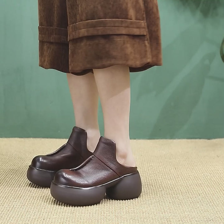 Mules en cuir à plateforme chunky vintage de 65 mm, chaussures décontractées à enfiler en noir/café