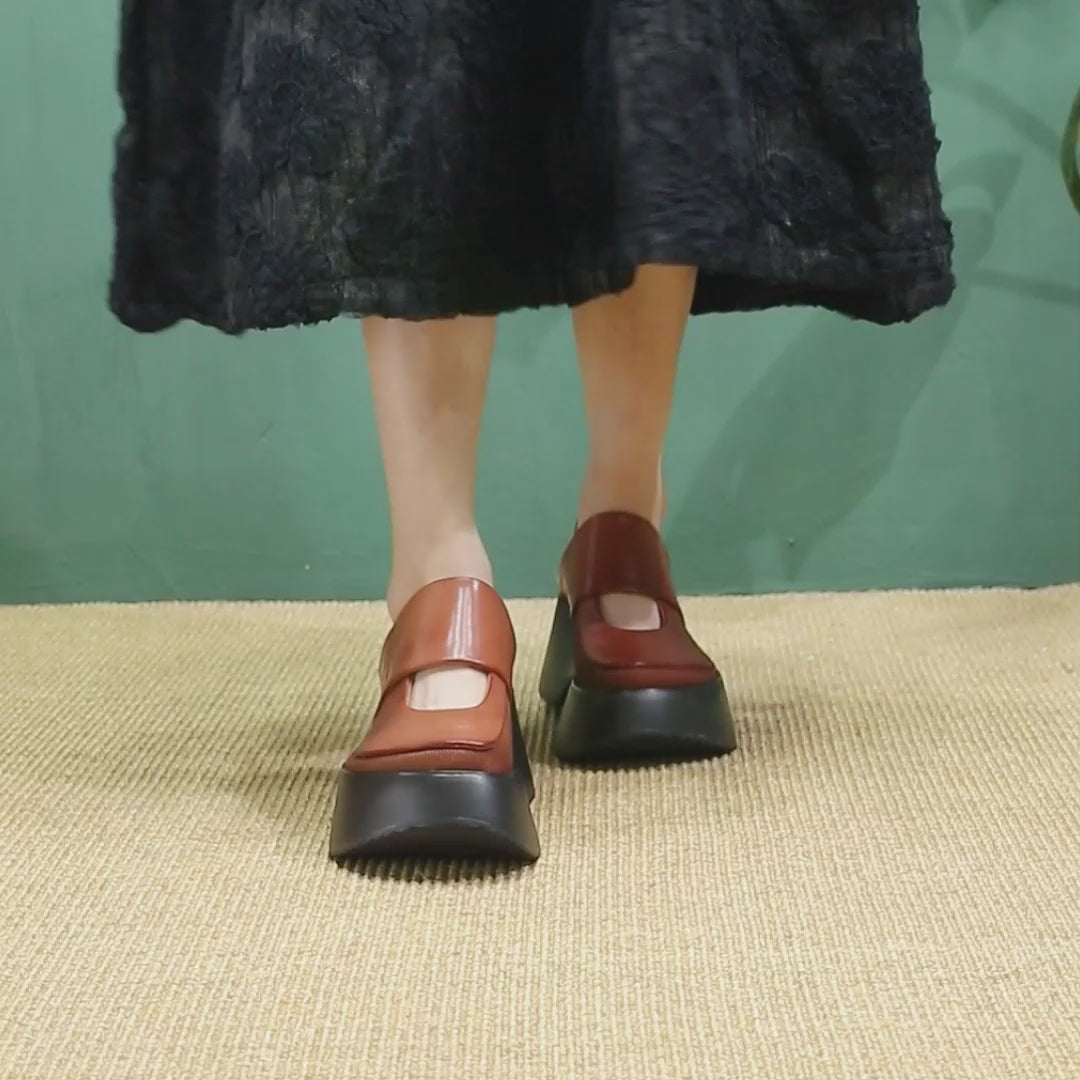 Sandales Mary Jane à plateforme rétro avec bride arrière, chaussures en cuir à talon wedge de 70 mm en noir/marron