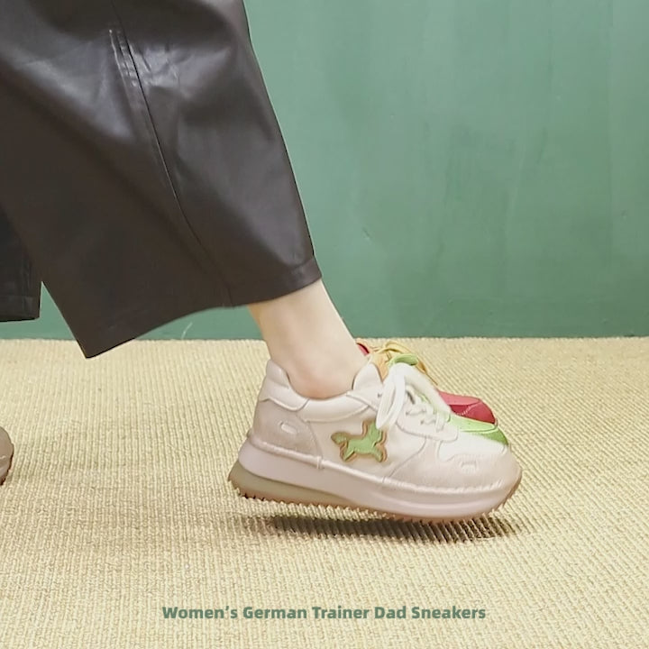 Baskets décontractées en cuir à plateforme pour femmes en beige/rouge/vert