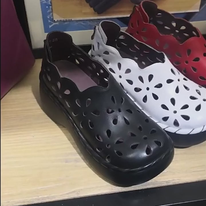 Sandales en cuir découpées de couleur personnalisée, faites main, à plateforme, chaussures de marche décontractées pour femmes, en noir/blanc/rouge