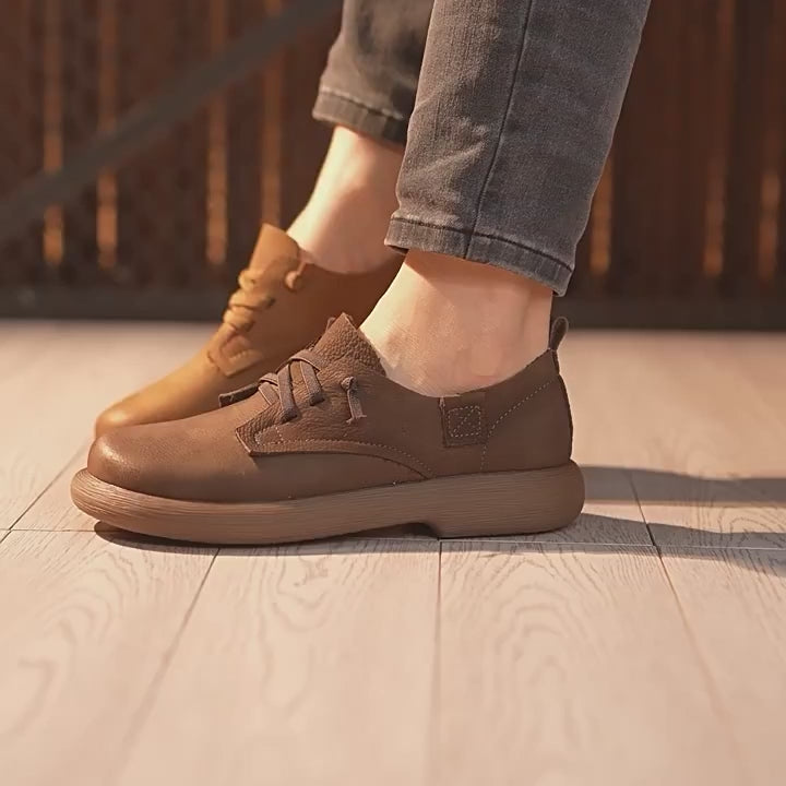 Vintage Genuine Leather Barefoot Shoes Lace-Up Casual Derby Shoes in Grey/Khaki/Yellow Brown