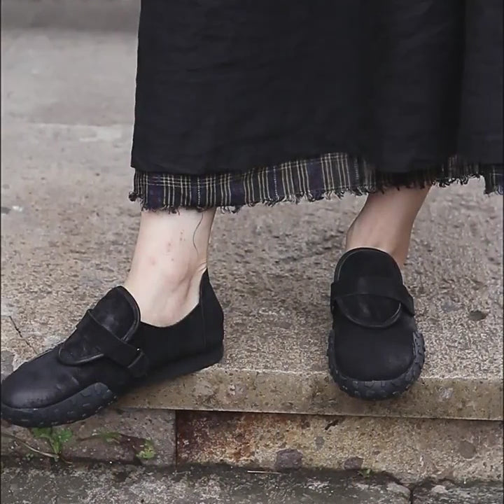 Ballerines décontractées pour femmes à enfiler avec bande auto-agrippante en vert/marron
