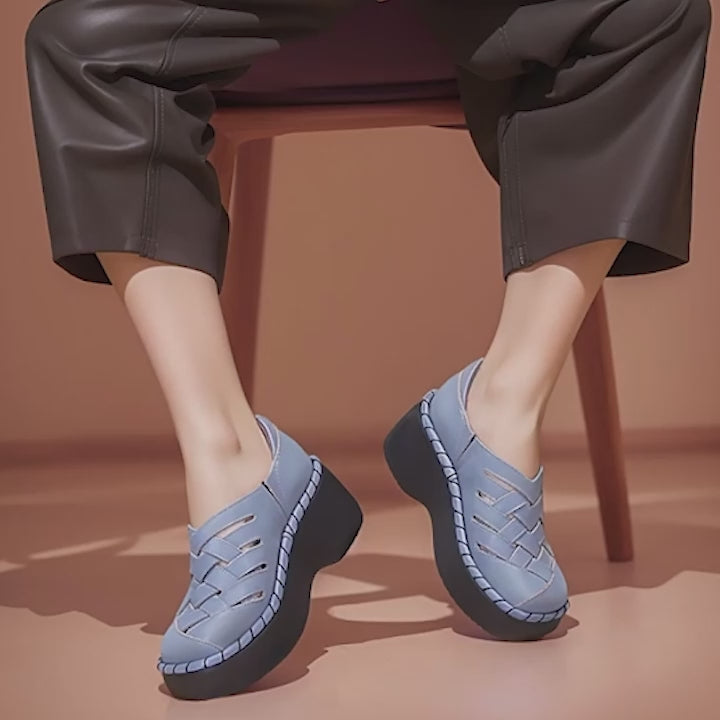 Ballerines en cuir tissé de couleur personnalisée, faites main, chaussures de marche décontractées pour femmes, en noir/gris