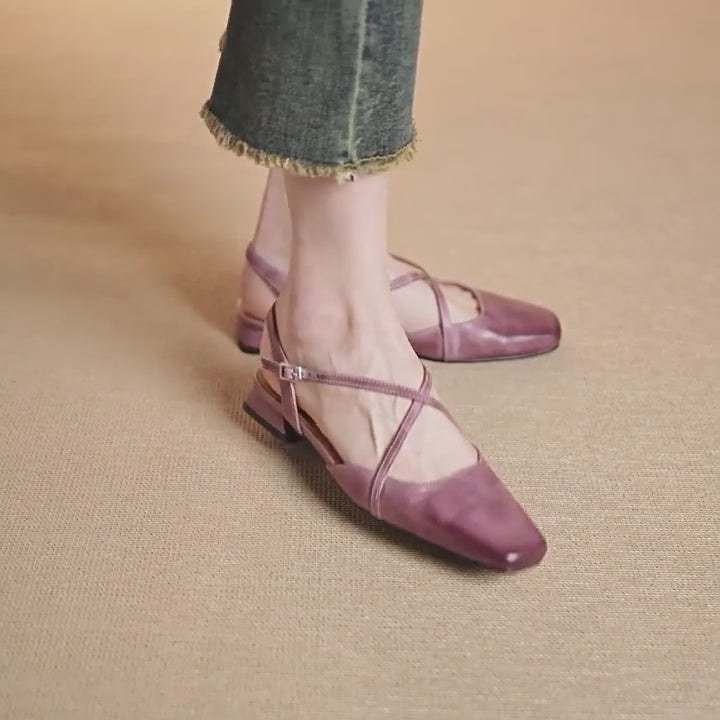 Sandales à glissière en cuir vintage faites à la main avec sangles croisées en abricot/violet/rouge vin
