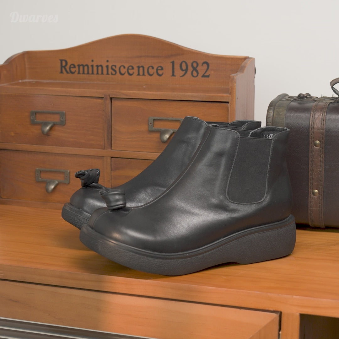 Bottes Chelsea à talon compensé pour femmes, en cuir fait main, couleur personnalisée, avec un joli nœud, en noir