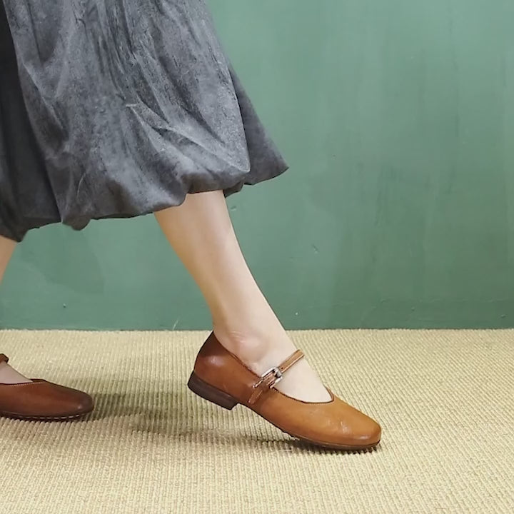 Chaussures Mary Jane en cuir de cheval faites à la main pour femmes en rouge/ambre