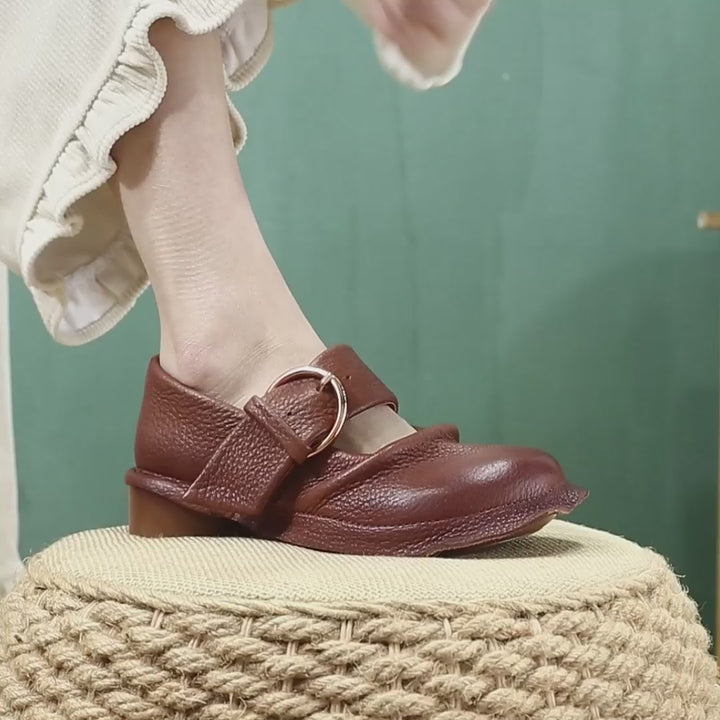 Chaussures Mary Jane en cuir pleine fleur faites à la main pour filles Mori en noir/marron