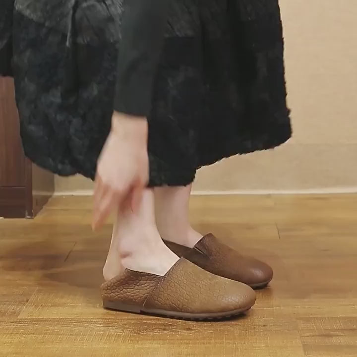 Barefoot Retro Full Grain Leather Loafers Slip-On Flat Casual Shoes for Women in Coffee/Khaki