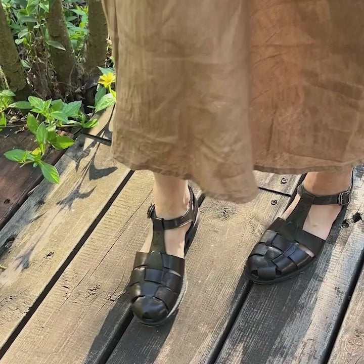 Sandales gladiateur en cuir véritable, chaussures à boucle chunky, style rétro