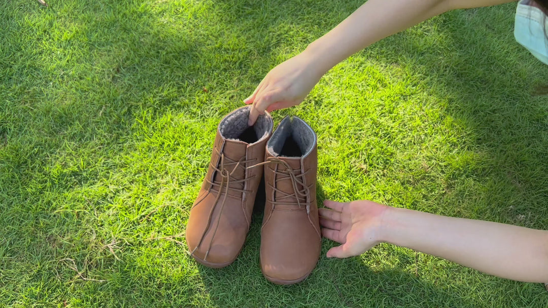Bottines en Cuir pour Femmes à Lacets Chaussures Plates Décontractées en Marron/Noir