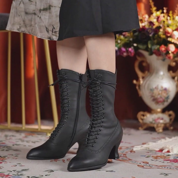 Bottes brogue à lacets vintage faites à la main pour femmes, talon bobine 70mm en noir/beige/café