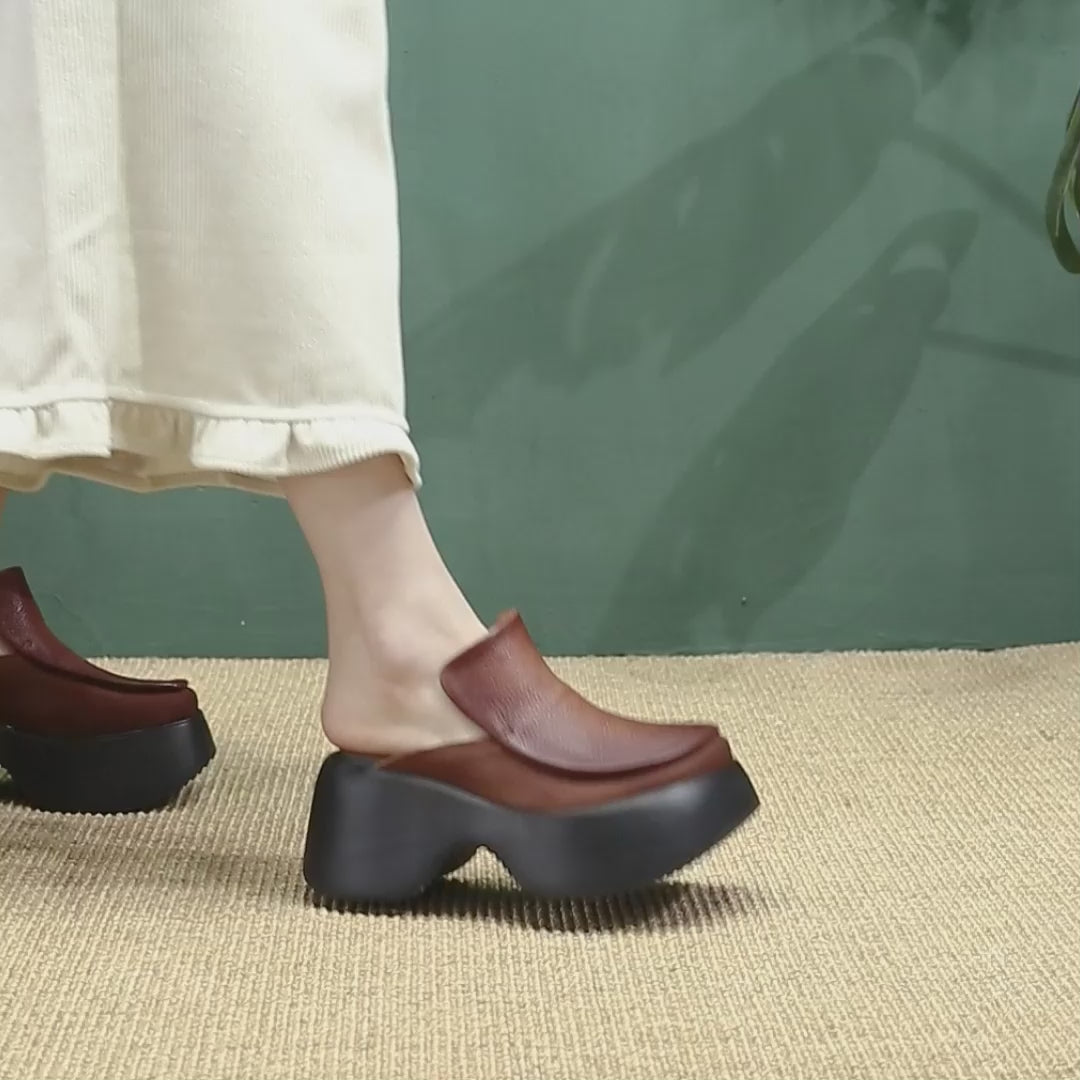 Mules en cuir faites à la main à talon chunky de 70 mm, mules à plateforme audacieuses en noir/marron