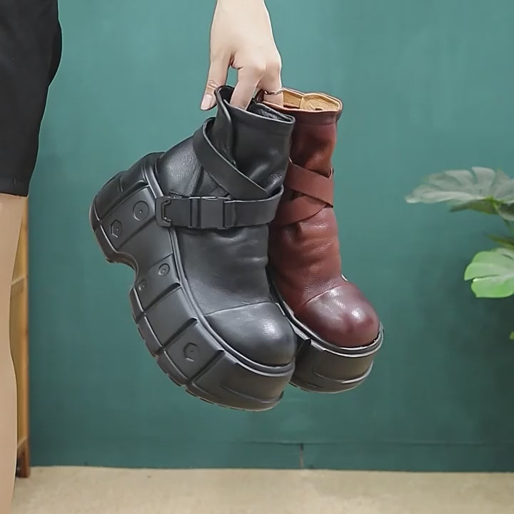 Handcrafted 85mm Platform Leather Slouch Boots for Women - Fall Collection in Black/Brown