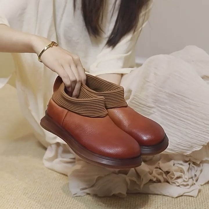 Mocassins en cuir pleine fleur fait main pour femmes - marron/noir
