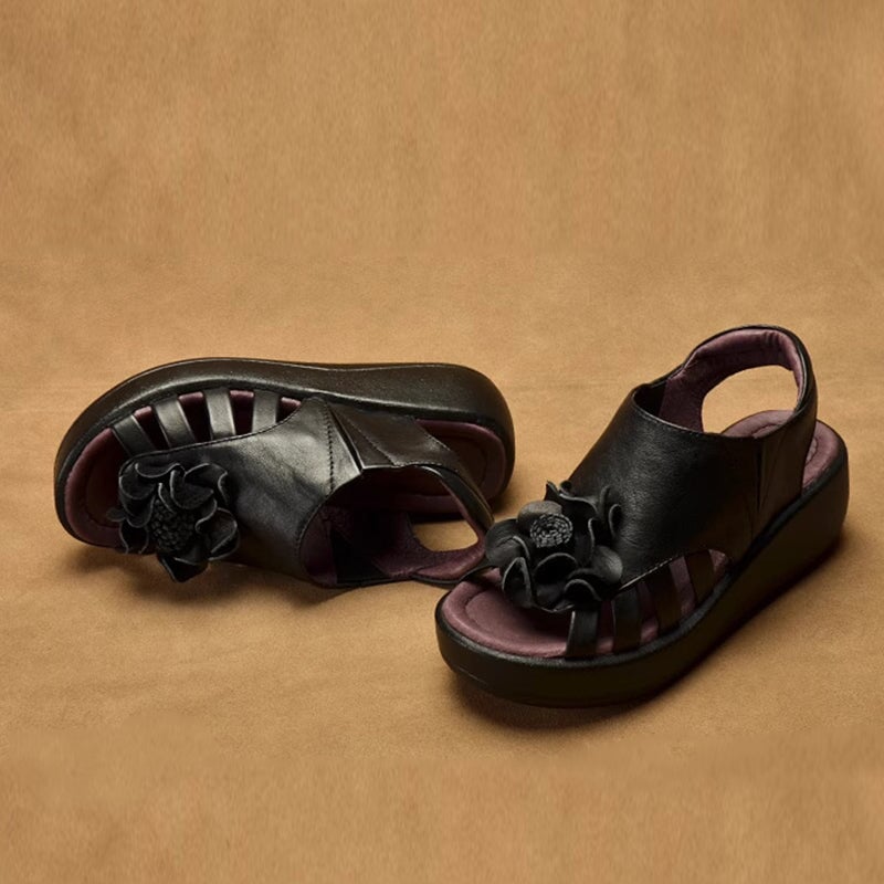 Custom Color Handmade Leather 55mm Platform Sandals For Women with Flo ...