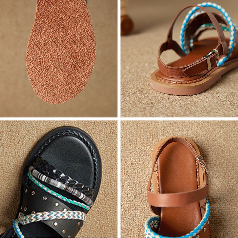 Fashion Woven Leather Roman Style Slingback Flat Sandals  display picture 1