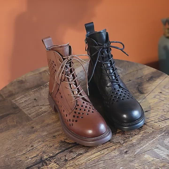 Bottes en cuir véritable faites à la main, respirantes, chaussures d&