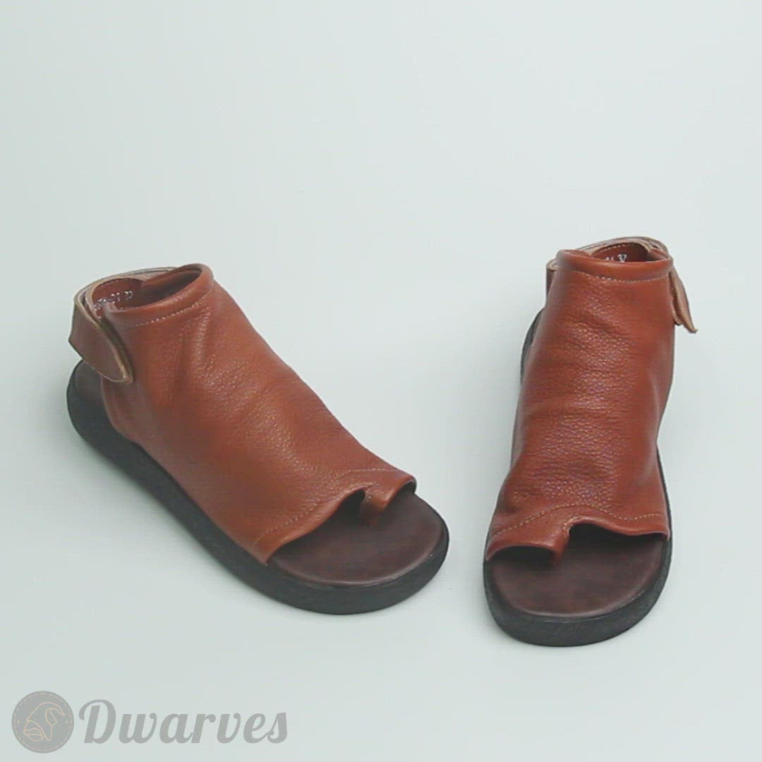 Bottes de sandales en cuir souple, sandales à bout ouvert, post-wrap, à la cheville, flatforms en noir/café/marron