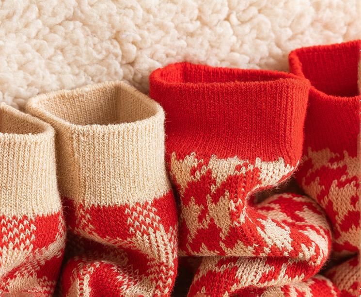 Chaussettes en coton rétro rouges, longueur mollet, série de cadeaux de Noël, 3 paires