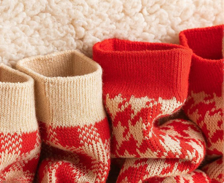Chaussettes en coton rétro rouges, longueur mollet, série de cadeaux de Noël, 3 paires