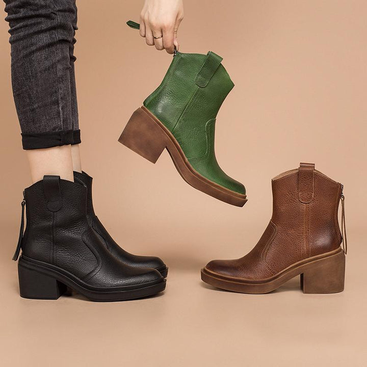 Bottes western en cuir Dwarves, bottes de cowboy faites à la main, chaussures de designer avec zip arrière en marron/noir/vert