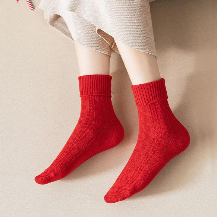 Chaussettes en coton rétro rouges, longueur mollet, série de cadeaux de Noël, 3 paires