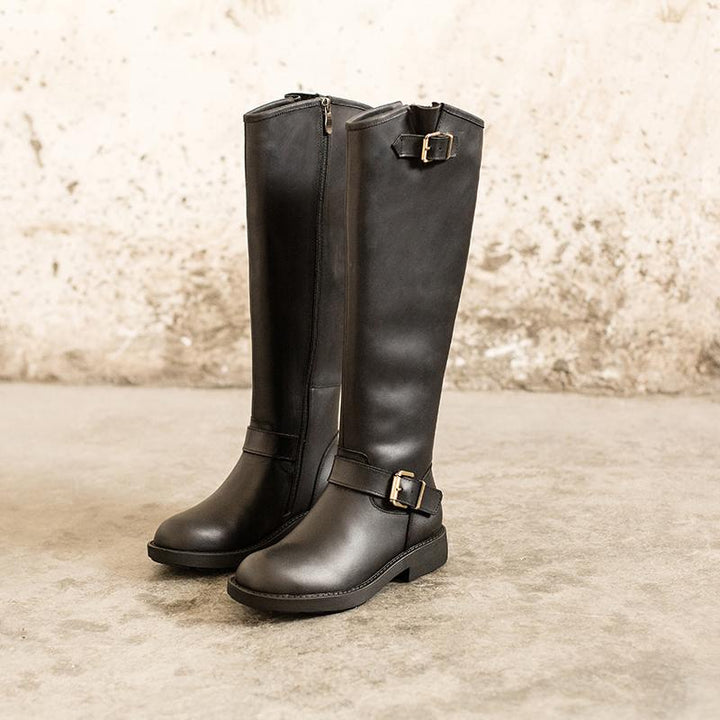 Bottes hautes en cuir Crazy Horse, bottes western de cowboy rétro, bottes de randonnée en peluche courte café/noir