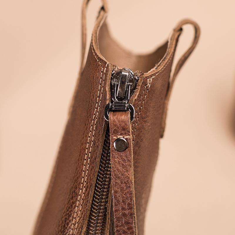 Bottes western en cuir Dwarves, bottes de cowboy faites à la main, chaussures de designer avec zip arrière en marron/noir/vert