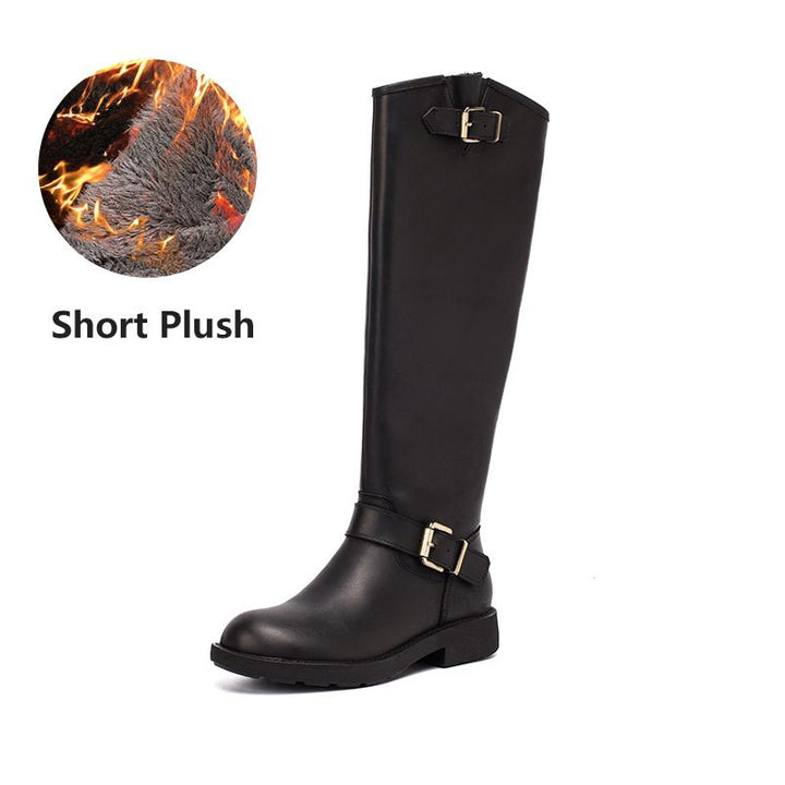 Bottes hautes en cuir Crazy Horse, bottes western de cowboy rétro, bottes de randonnée en peluche courte café/noir
