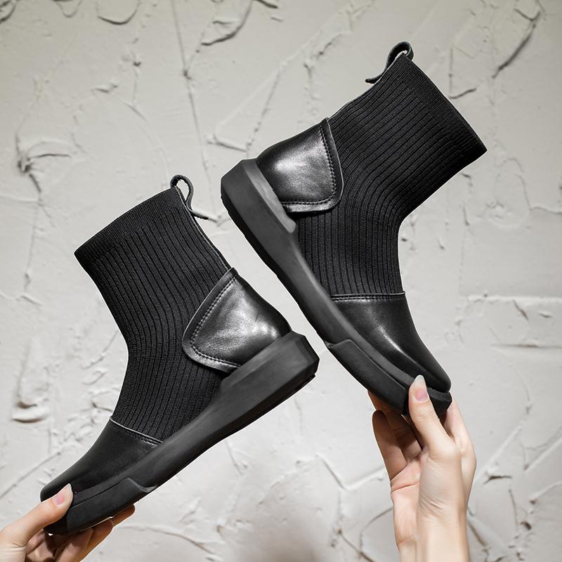 Dwarves Leather Sock Boots Handmade Designer Shoes Soft Boots Black