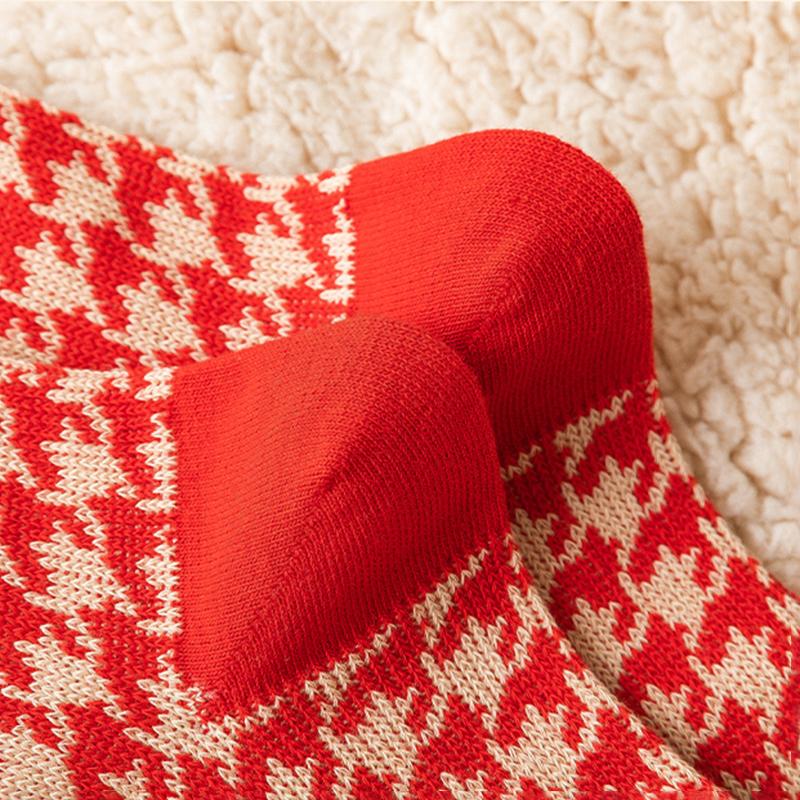 Chaussettes en coton rétro rouges, longueur mollet, série de cadeaux de Noël, 3 paires